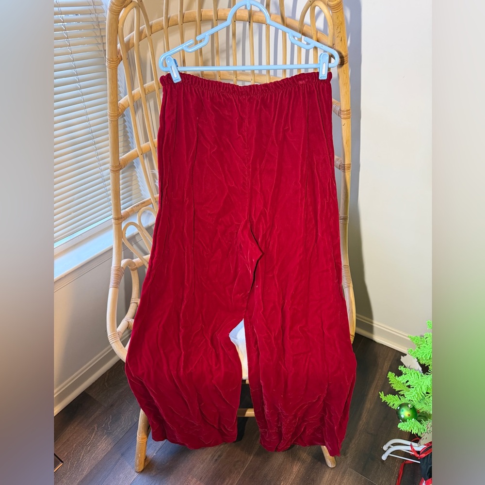 Vintage Red Crinkle Pants Elastic Waist Wide Leg Women’s M L